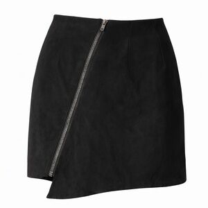 Gianni Bini Black Microfiber Suede Asymmetrical Zipper Skirt Women SZ S Goth